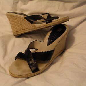 Carole Little Brand Black Strap Rope Stacked Comfortable 4" Wedge Sandals